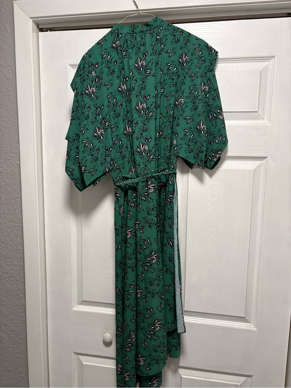 Green Floral Wrap Dress with Tie Belt